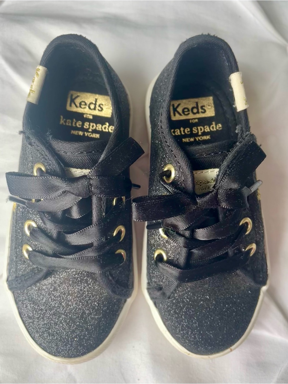 kate spade Black Glitter Kids Sneakers with Gold Accents